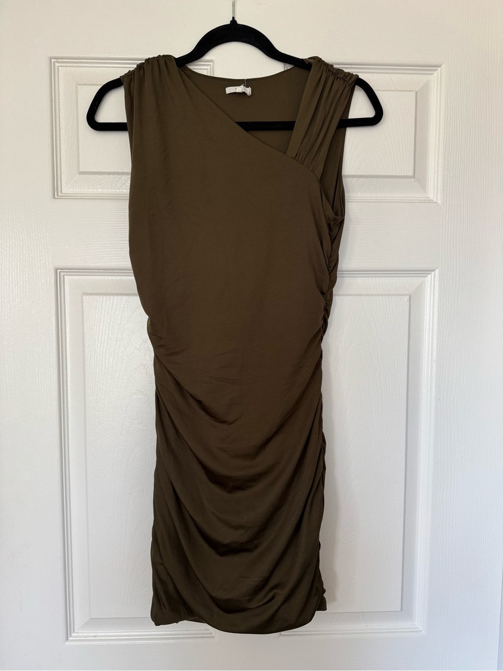 Sleeveless Olive Ruched Sheath Dress